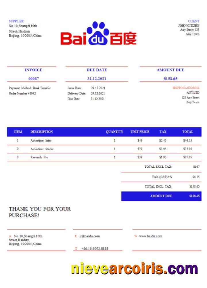 USA Baidu invoice